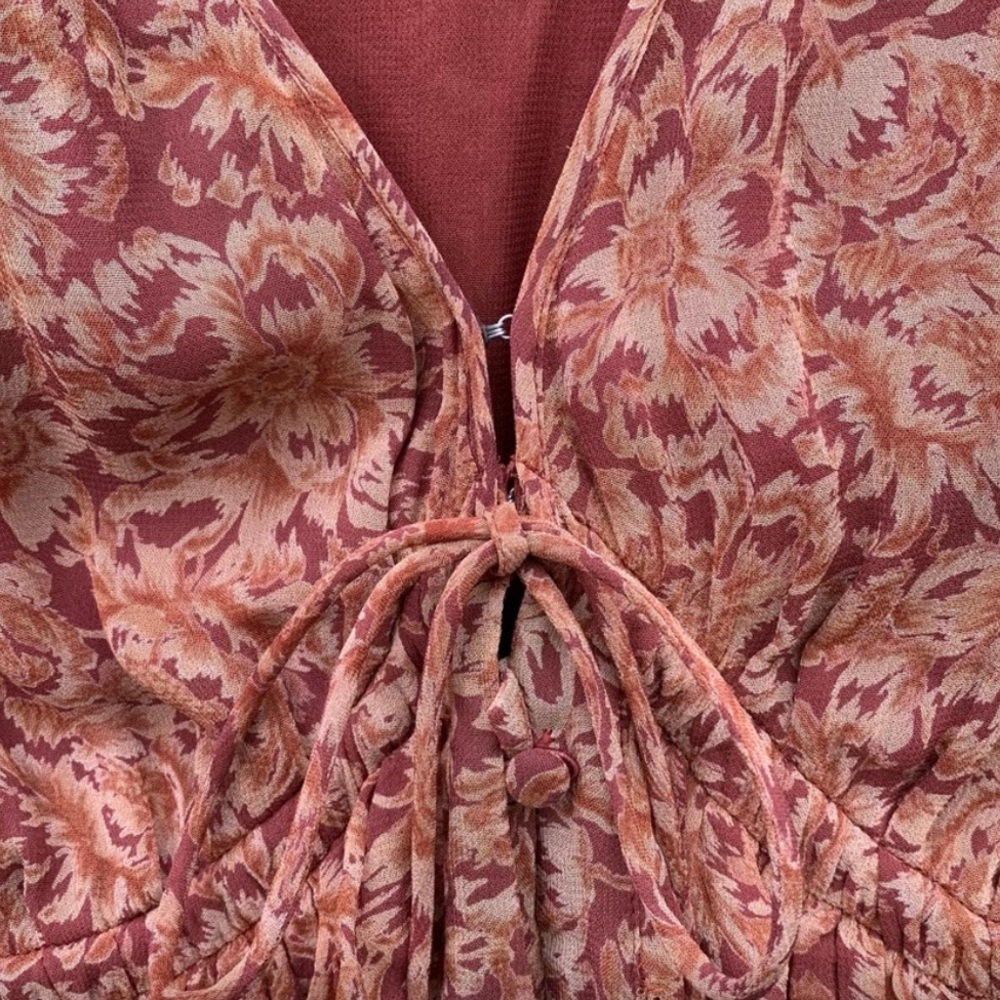 Chan Luu Boho Floral Empire Silk Paprika Dress - Picture 3 of 4